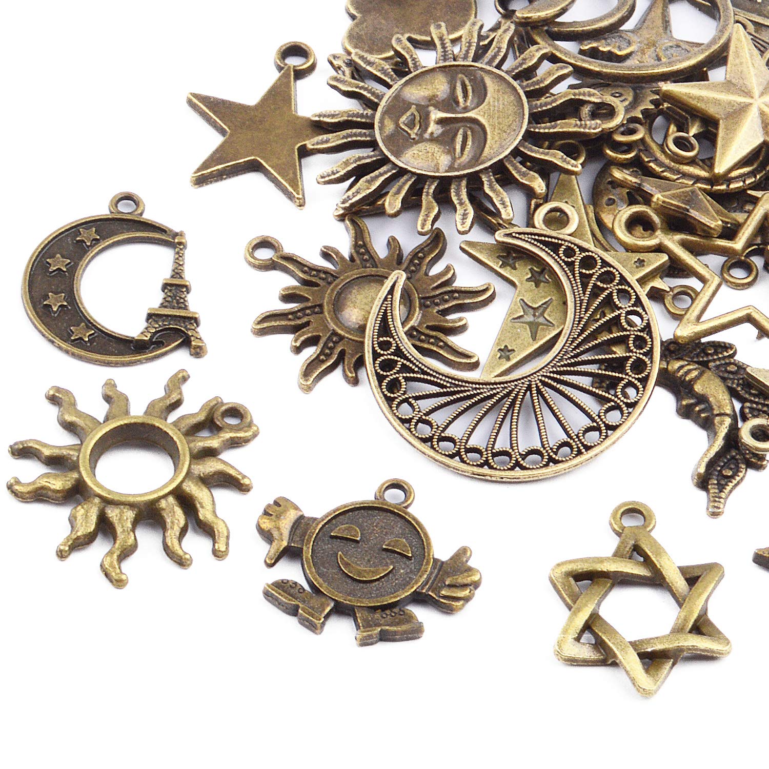 20/100 Pièces Rétro étoile Lune Soleil Conception Breloques Alliage Corps Célestes Pendentifs Pour Bracelet à Bricoler Soi-même Collier Fabrication De Bijoux Accessoires - France