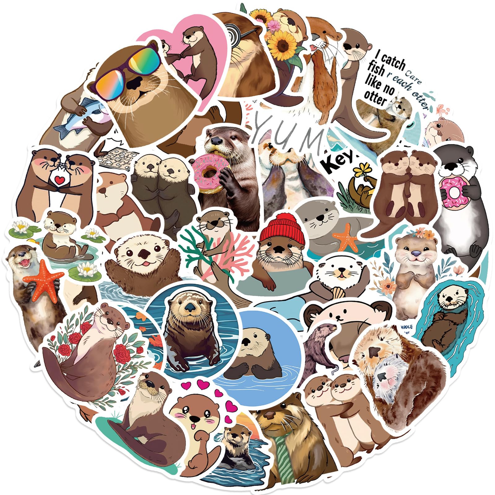 Generic 50 Pcs Adorable Otter Stickers, Cartoon Animal Style, Vinyl, Red, Reusable, Waterproof, Kids Decorative Stickers