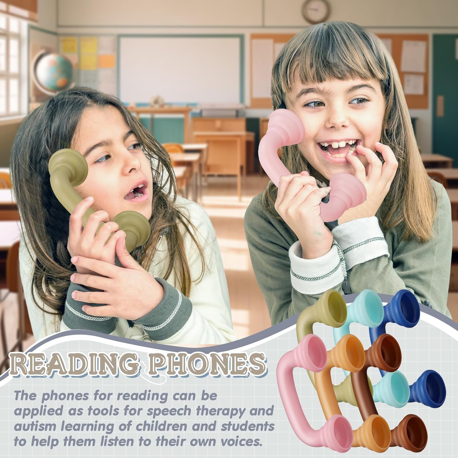 Shappy Bulk Whisper Reading Phones 24 Pcs Whisper Auditory Feedback Phone Classroom Manipulative Hear Myself Sound Speech Therapy Tool for Kids Accelerate Reading Fluency Pronunciation(Morandi Color)