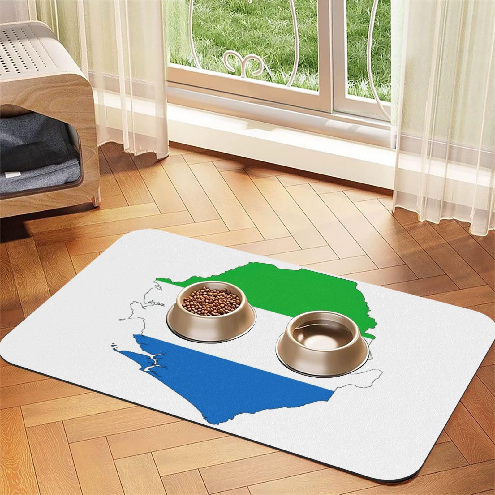 Tapis d'alimentation chien chat antidérapant en caoutchouc et cuir PU imperméable