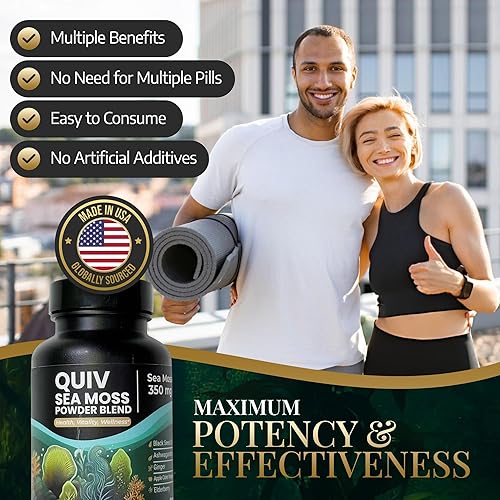 Miniatura 3 de Quiv Cápsulas de musgo marino irlandés, aceite de semilla negra, ashwagandha, cúrcuma, vejiga, bardana, jengibre, vitamina C, D3, saúco, manuka