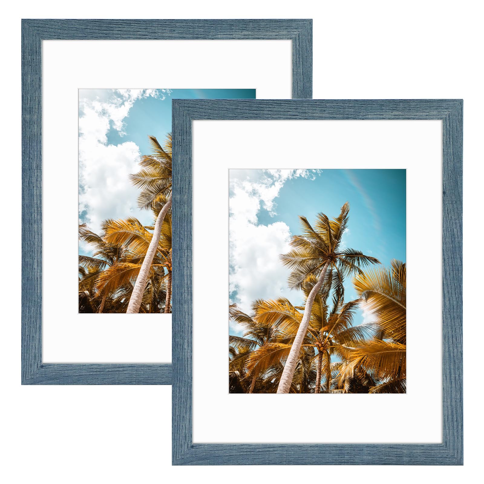 Frametory 2 Pack 11x14 Blue Picture Frame with Real Glass Mat for 8x10