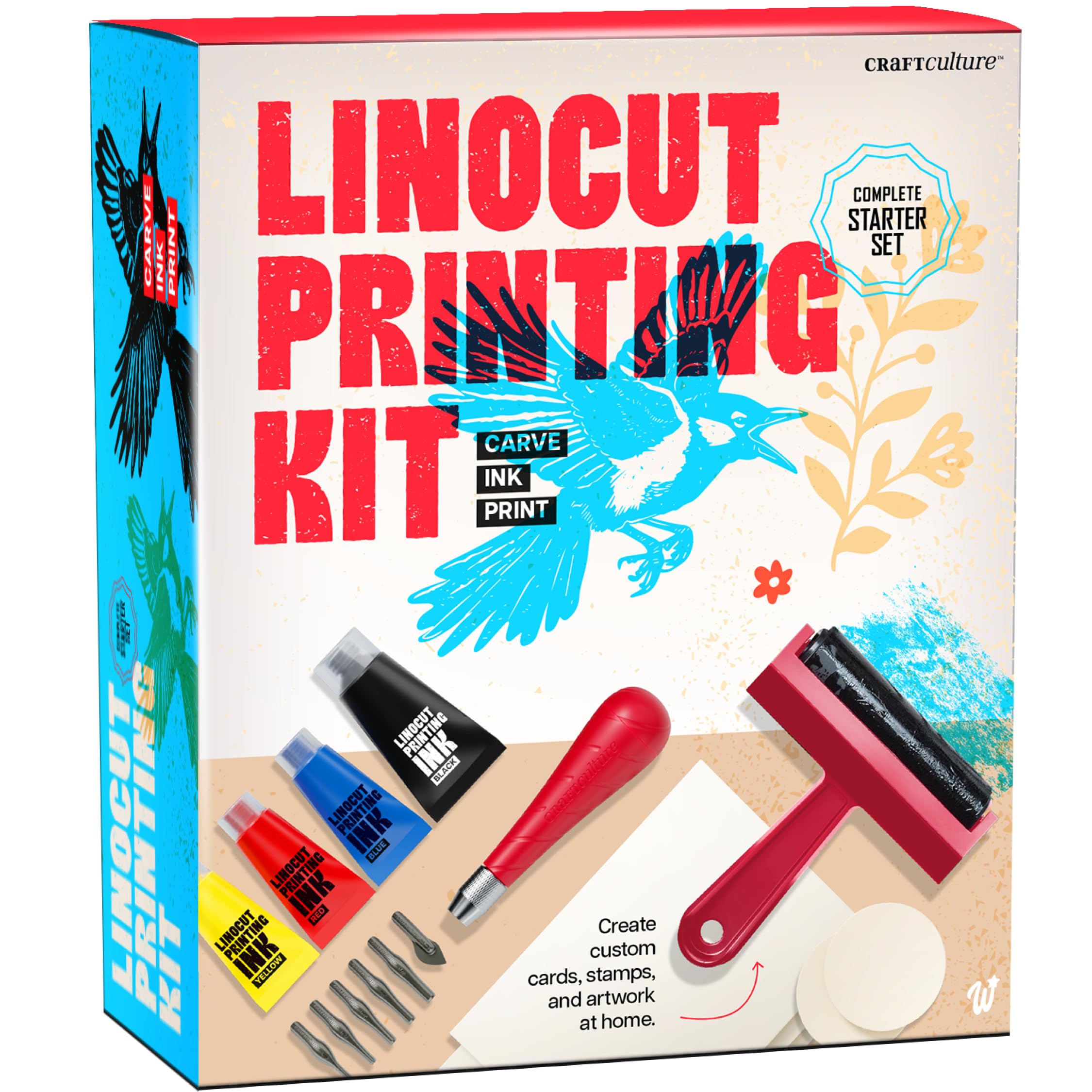 Craft Culture Multicolor Linocut Printing Kit - Carve Ink Print