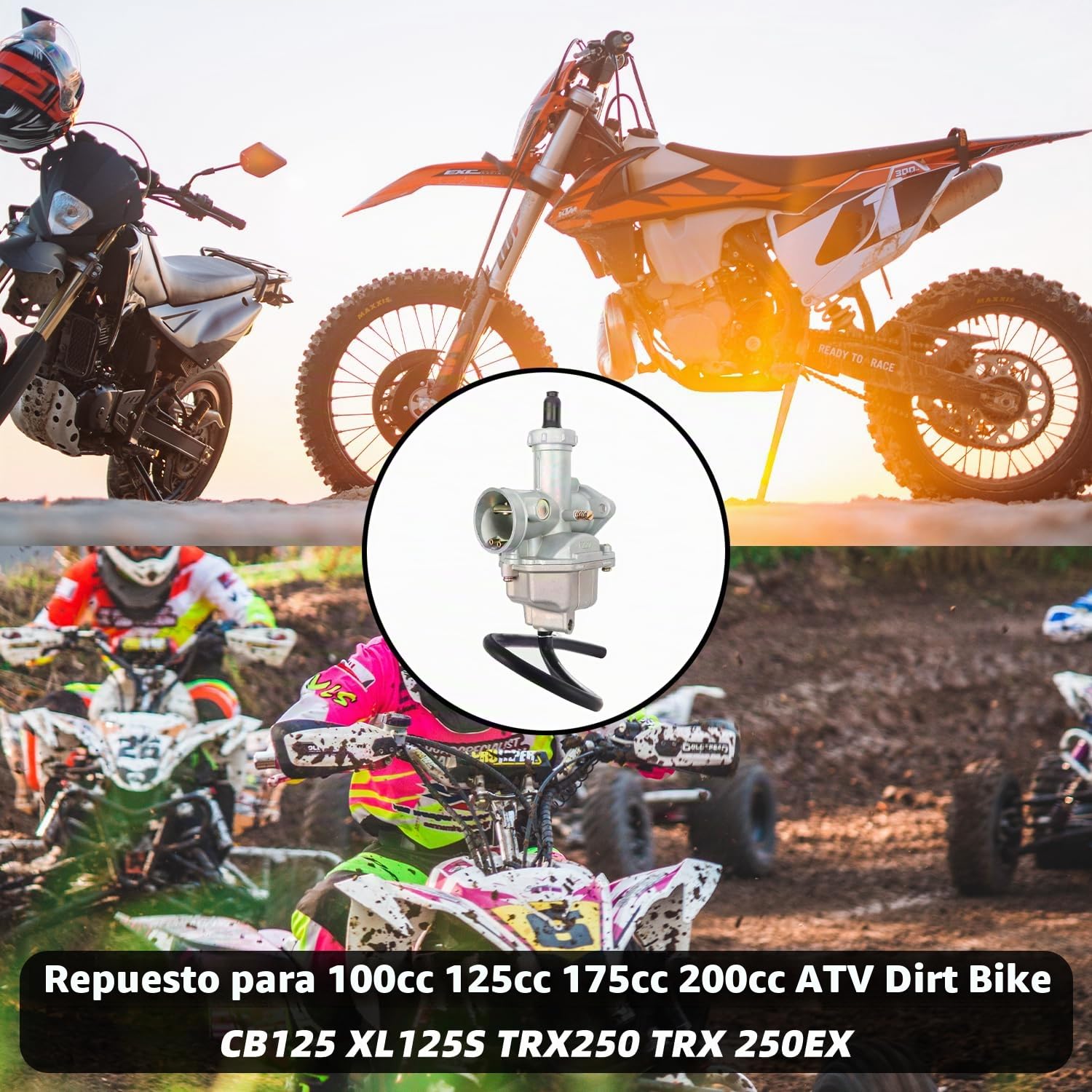 Carburador PZ27 de 27 mm con cable carburador de repuesto para motores de 100 cc, 125 cc, 150 cc, 200 cc, Pit Dirtbike 3 Wheeler Go Cart Engine.