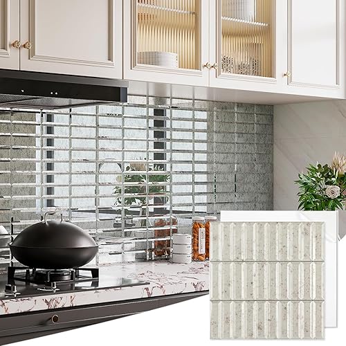 Diflart Espejo retroprotector contra salpicaduras para despegar y pegar, antigüedad, 1.8 x 11.8 pulgadas, espejo biselado de tres tiras para pared