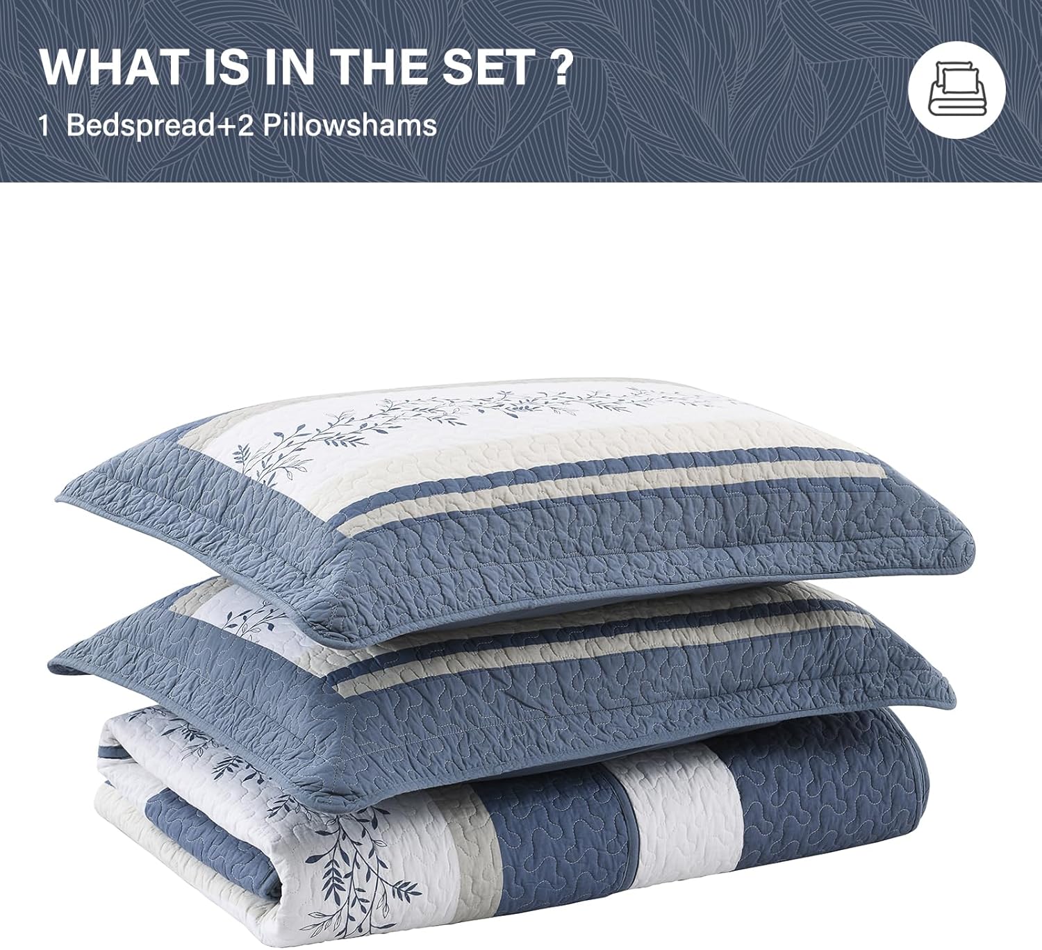 SahSahCasa 120"x102" 100% Cotton Oversized Queen Bedspread Coverlet Quilt Set, Quilted Bedspread Extra Large Quilt, XL Bed Spread Lightweight Comforter, 3pc, Blue/White/Cream