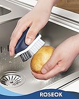 Vista 4 de Cepillo para limpiar papas y verduras, cepillo de cocina autónomo para limpieza de frutas y verduras, color azul marino, paquete de 2