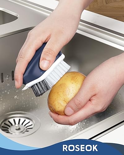 Miniatura 4 de Cepillo para limpiar papas y verduras, cepillo de cocina autónomo para limpieza de frutas y verduras, color azul marino, paquete de 2