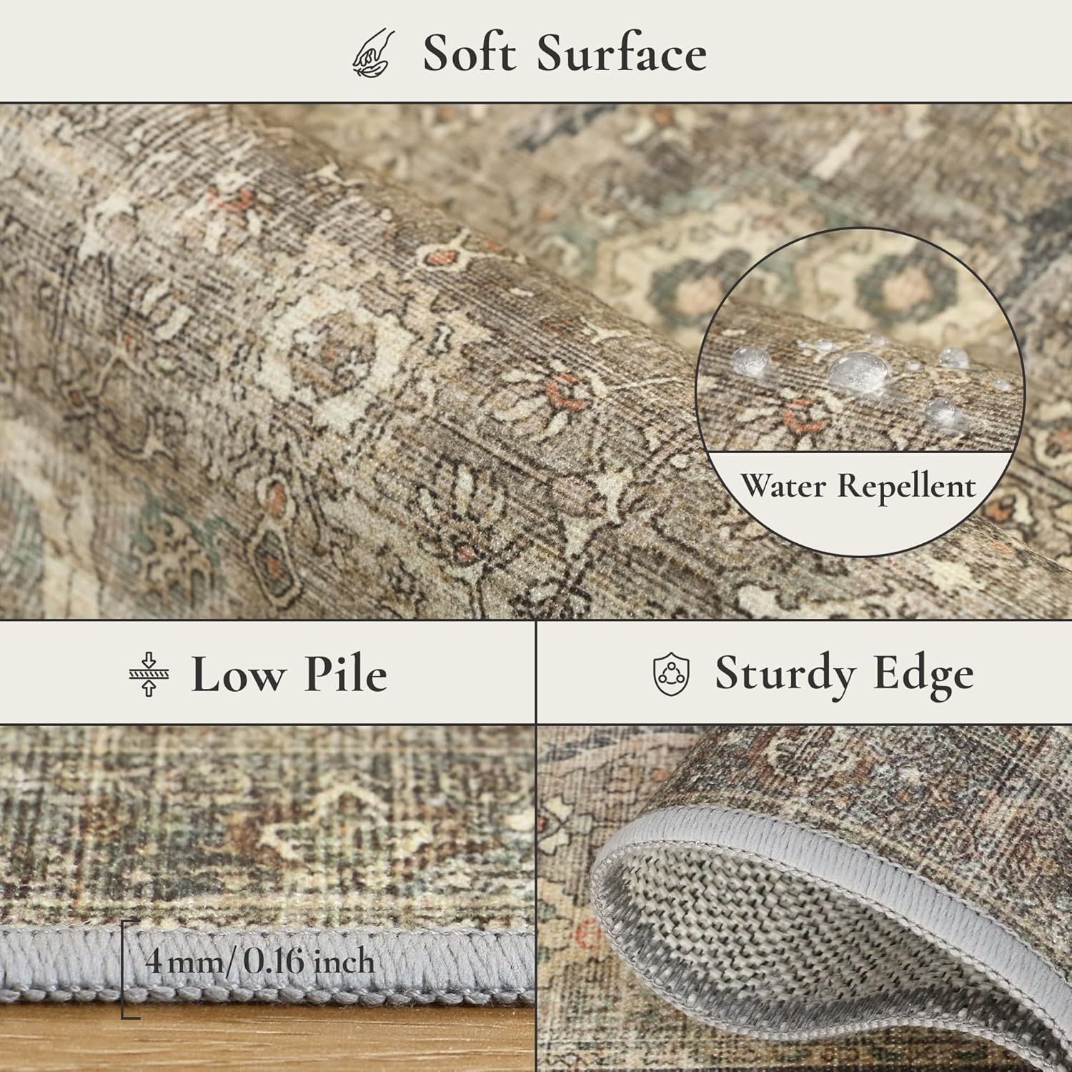 GENIMO 2x10 Runner Rugs for Hallway, Machine Washable Non Slip Vintage Rugs, Low Pile Lightweight Soft Print Rug for enrtyway, Corridor, Home Office, Kitchen, Muted Green