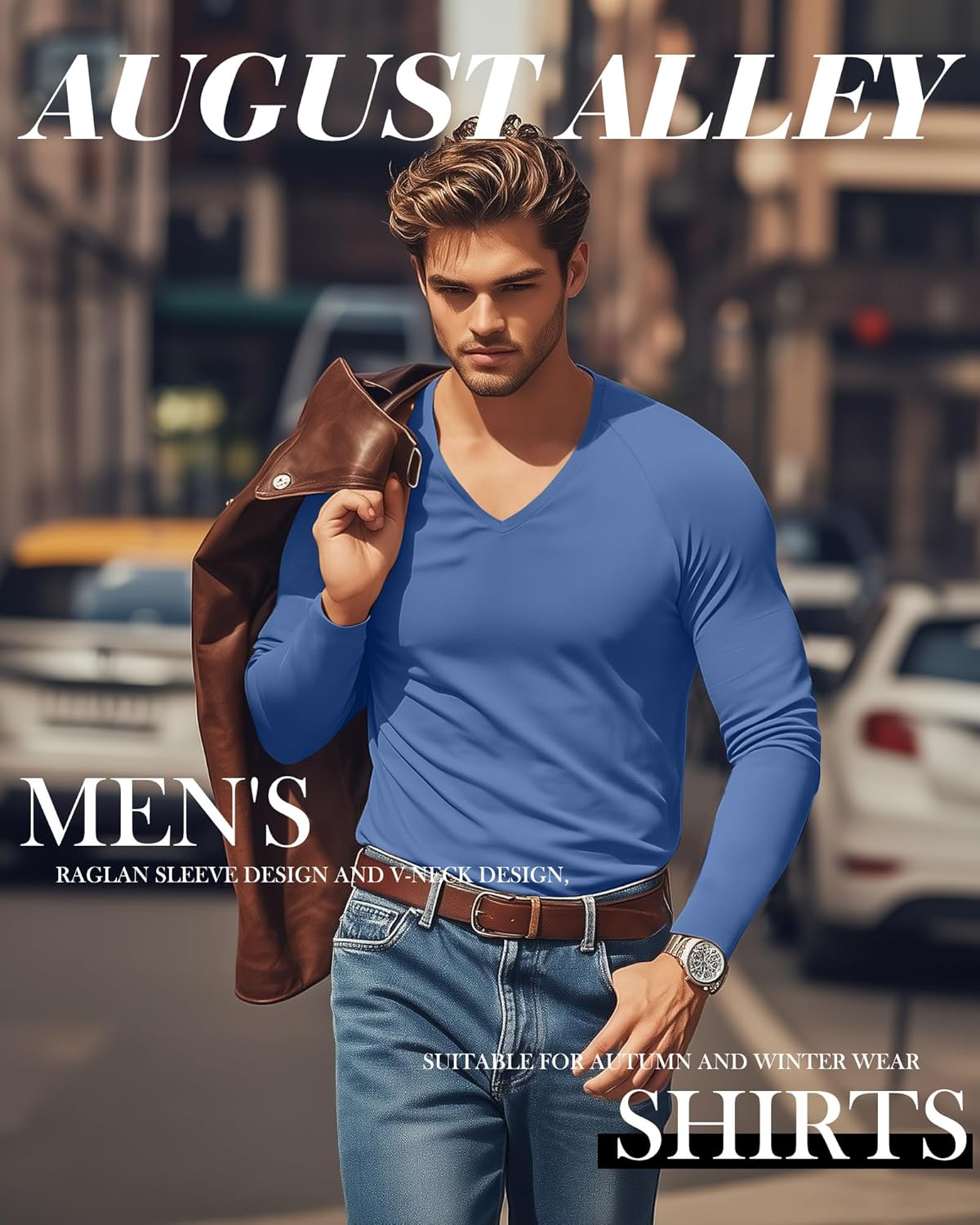 5 Pack Men's Long Sleeves Shirts V Neck Raglan Curved Hem Plain Basic Tee Fall Tops Multipack - Image 3