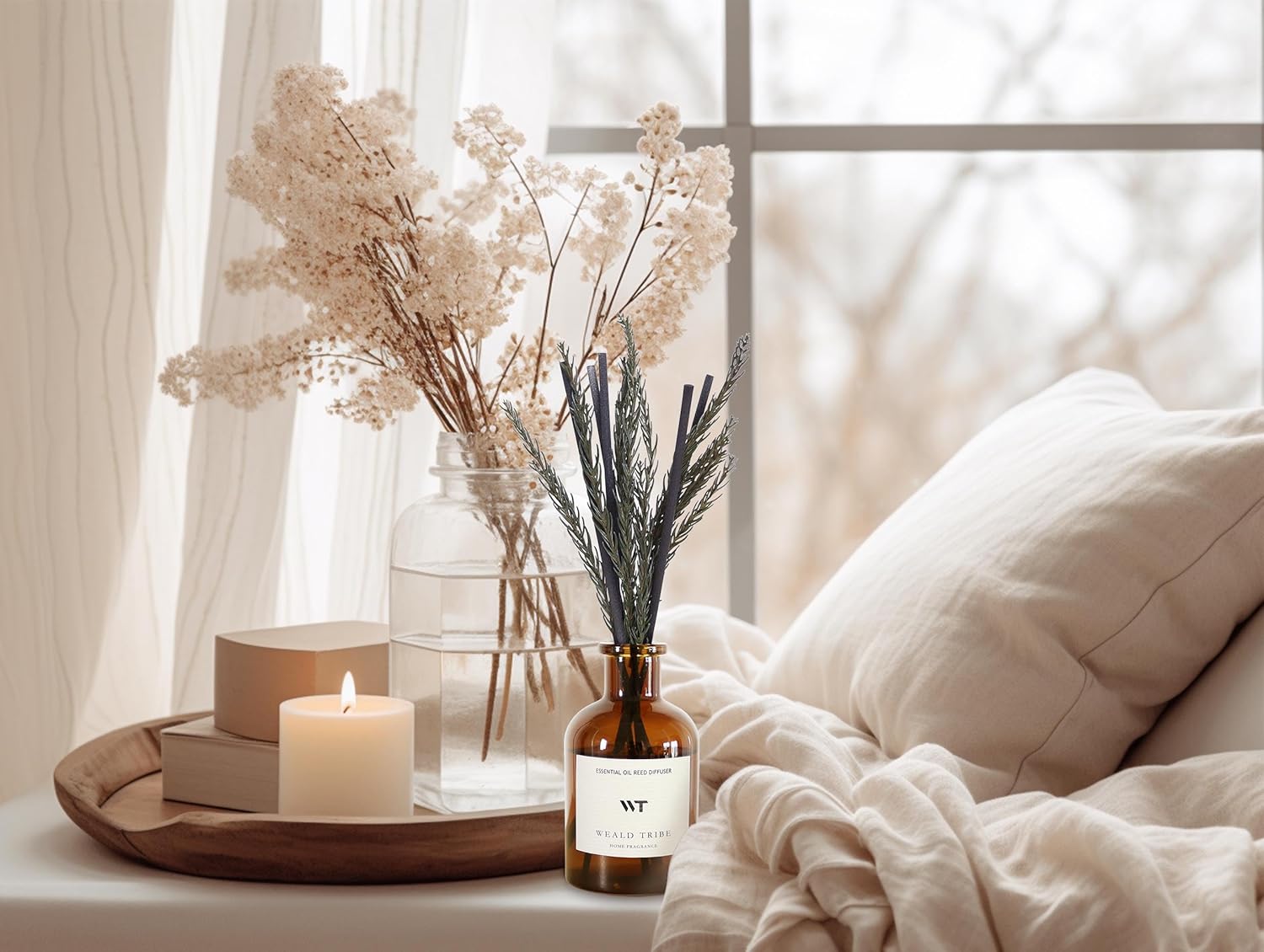 WEALD TRIBE Reed Diffuser Set for Bathroom Air Fresheners, Oil Diffuser Sticks with Flower | Balsam Fir Scent 4.0 fl oz Home Fragrance with Sticks Defusers | House Bedroom Office Shelf Decor - Image 5