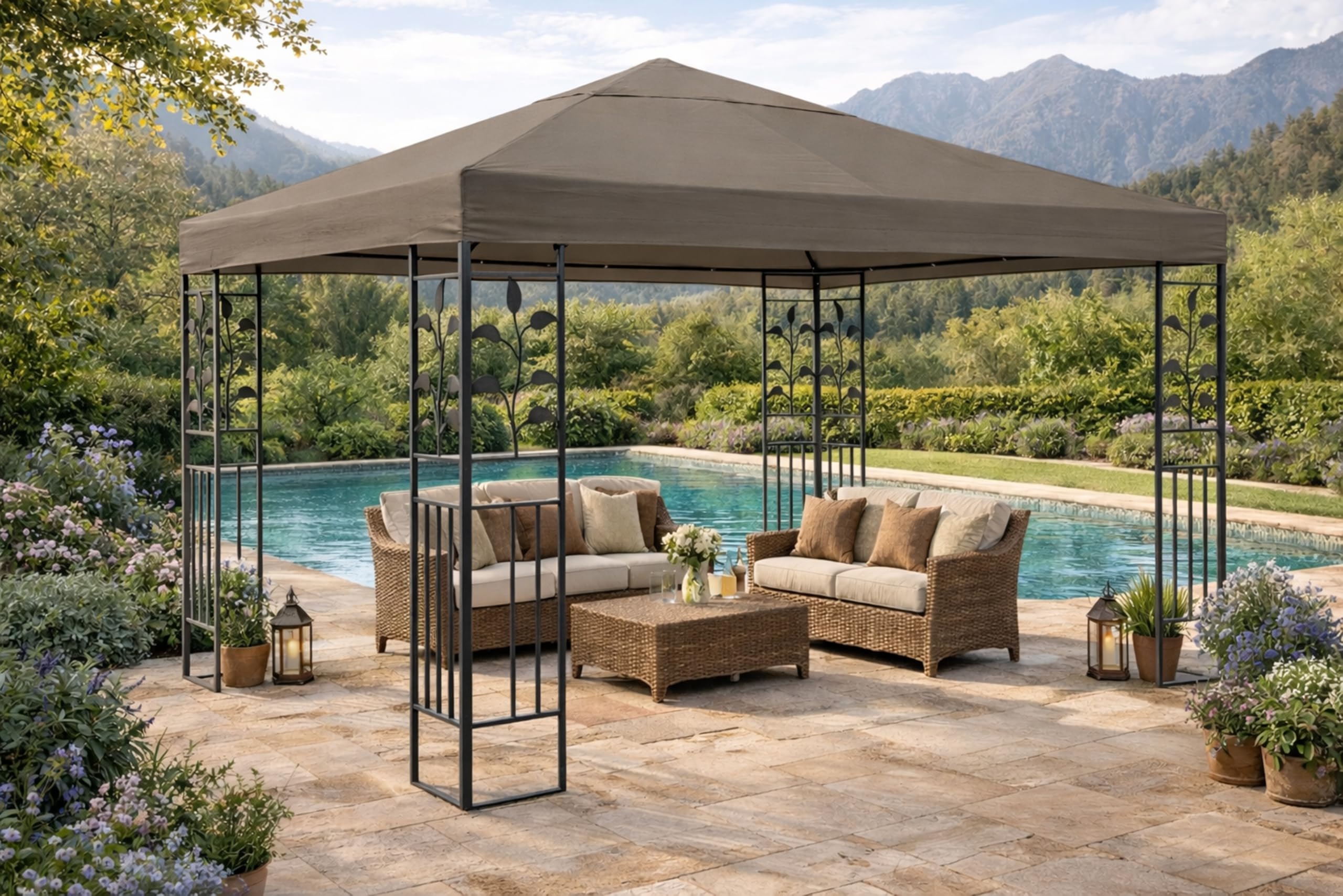 QUICK STAR Techo de Repuesto para cenador de 3 x 3 m Gazebo Marrón-Gris