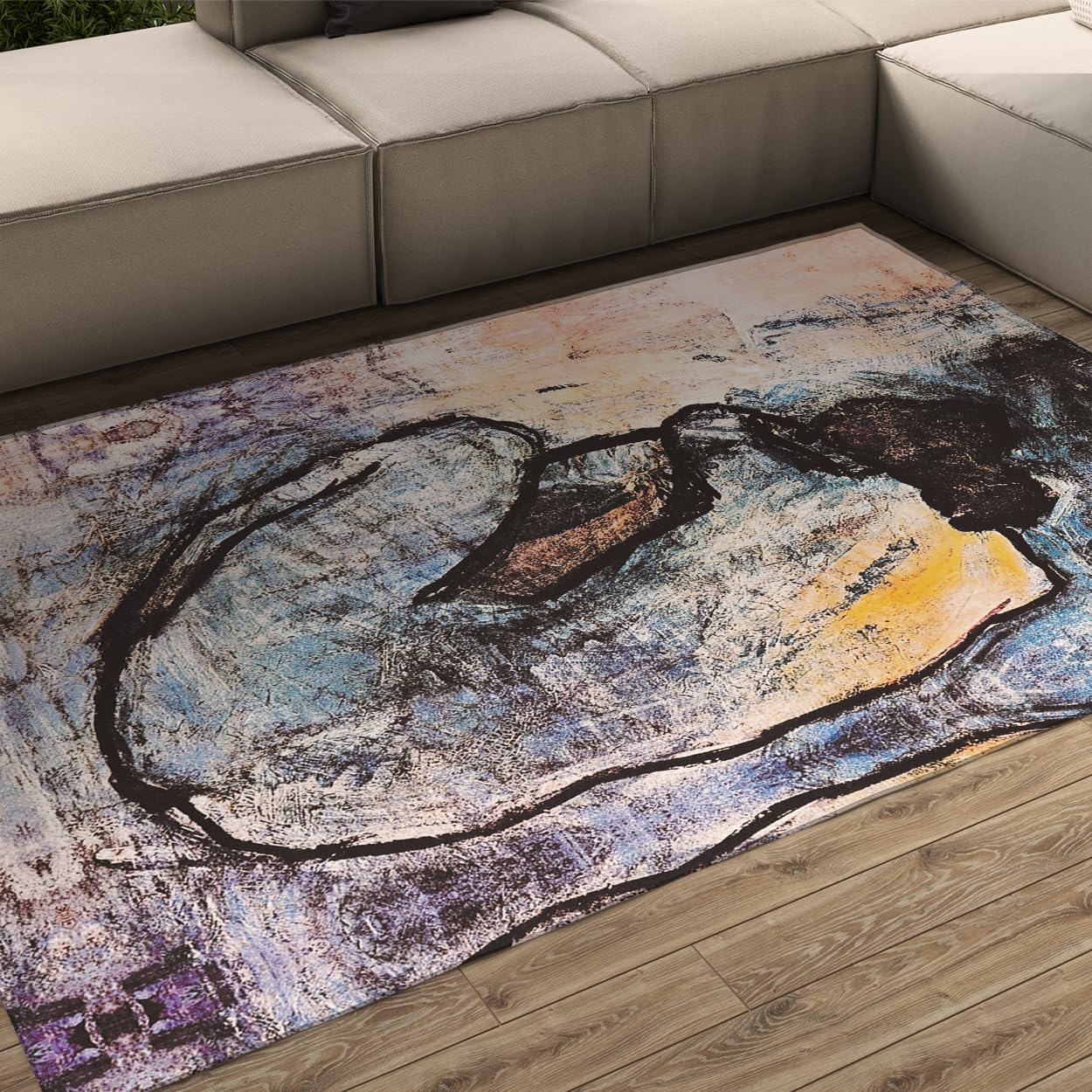 Tapis de chambre 120x150 motifs tableaux célèbres carpette salon poils bas