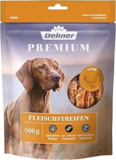 Dehner Premium Hundesnack, Leckerli getreidefrei / fettarm, Kausnack für ausgewachsene Hunde, Hühnerbrustfilet in Streifen, 500 g product image