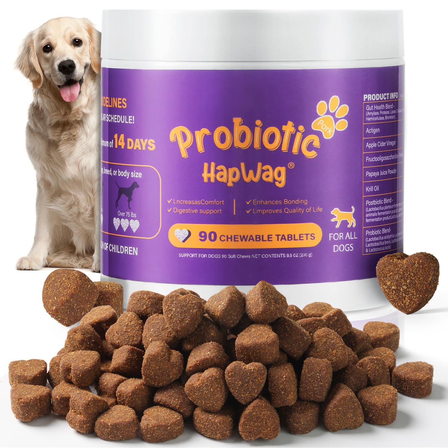 Probiotics for All Breeds and Ages Dogs, Support Gut Digestive Health, Anti Diarrhea, Constipation Relief, No More Allergies, Dog Supplements - Pork Flavor - 90 Soft Chews