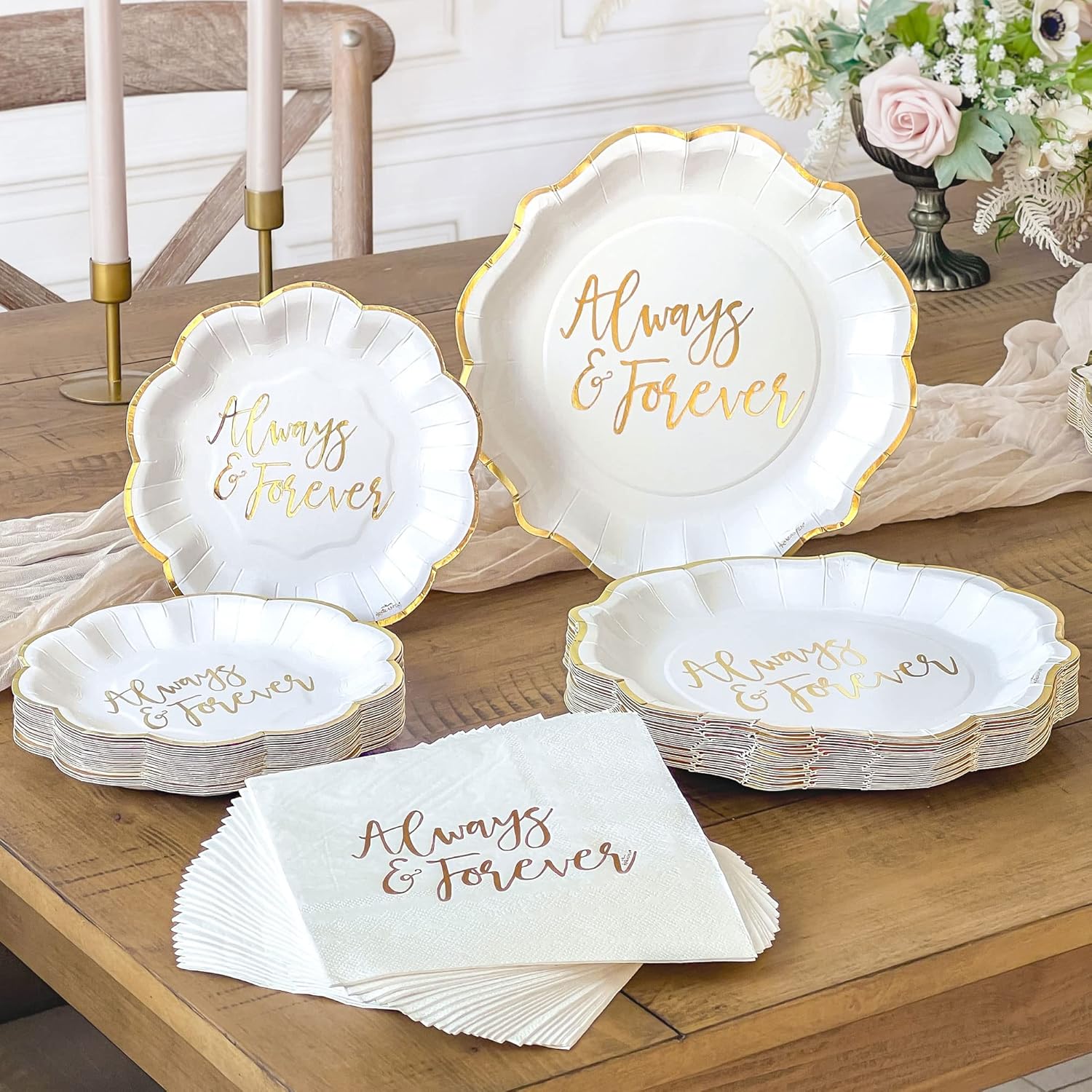 Always & Forever White and Gold 72 Piece Party Tableware Set