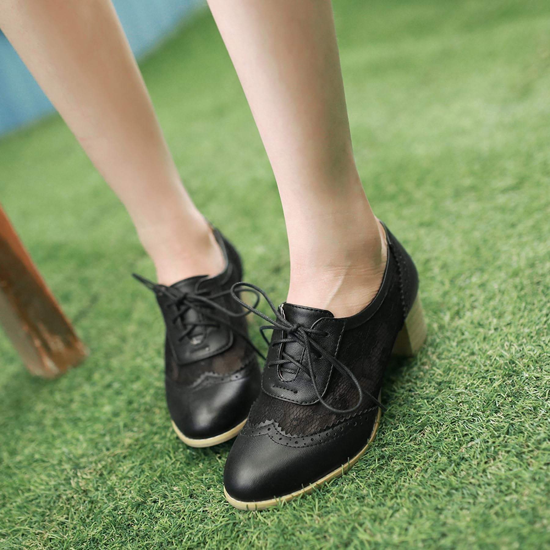 Gicoiz Brogue Oxford Tacón Ancho Mujer Cordones Clásica Derby