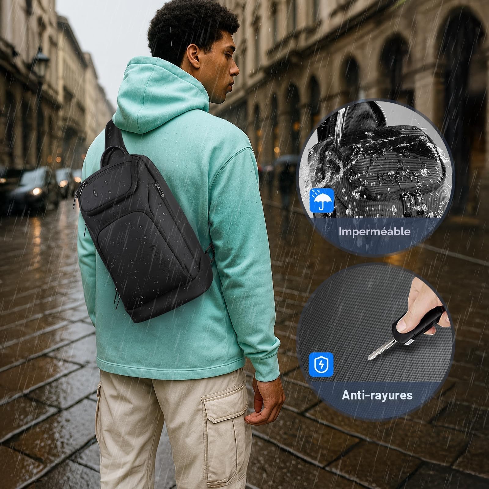 hk Sacoche Homme Bandoulière Léger Sac à Bandoulière pour iPad 11,3 Pouces Imperméable Sac de Poitrine pour Randonnée Voyager Camping Cyclisme