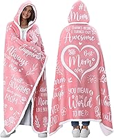 Vista 10 de Regalos para el día de la madre de hija, hijo o niño, acogedora manta con capucha de forro polar Sherpa rosa, regalo de cumpleaños único para mamás