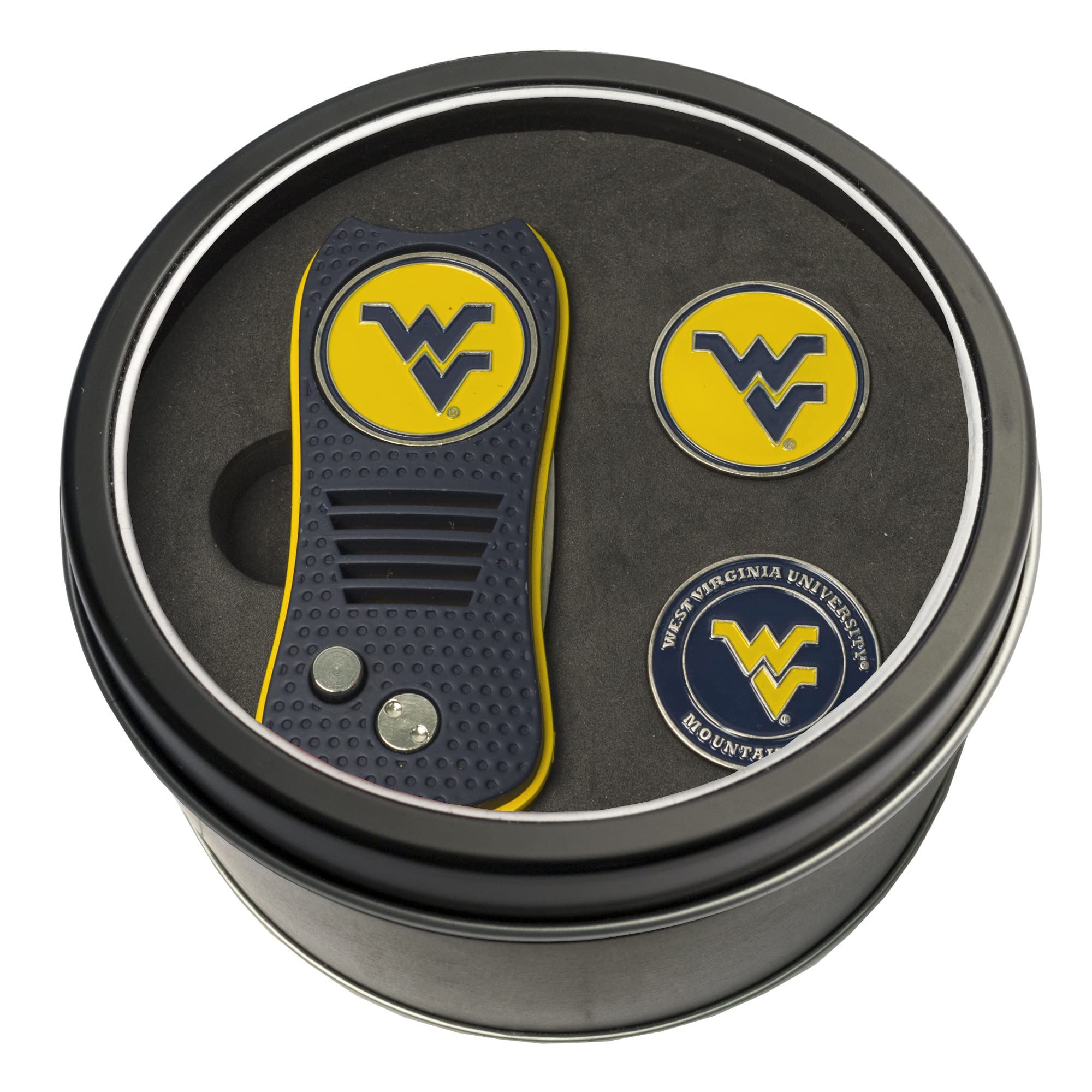 NCAA West Virginia Mountaineers Tin Gift Set with Switchfix Divot Tool and 2 Ball Markers