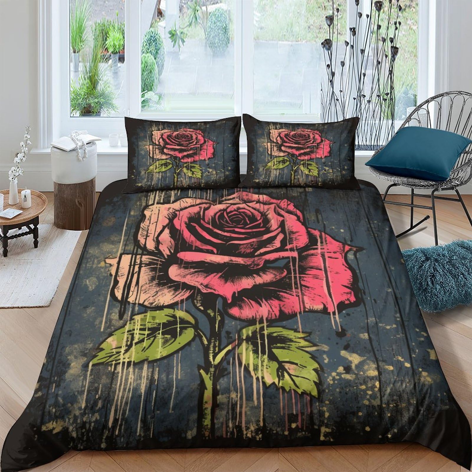 Parure de lit roses anciennes imprimé 3D haute définition microfibre King size