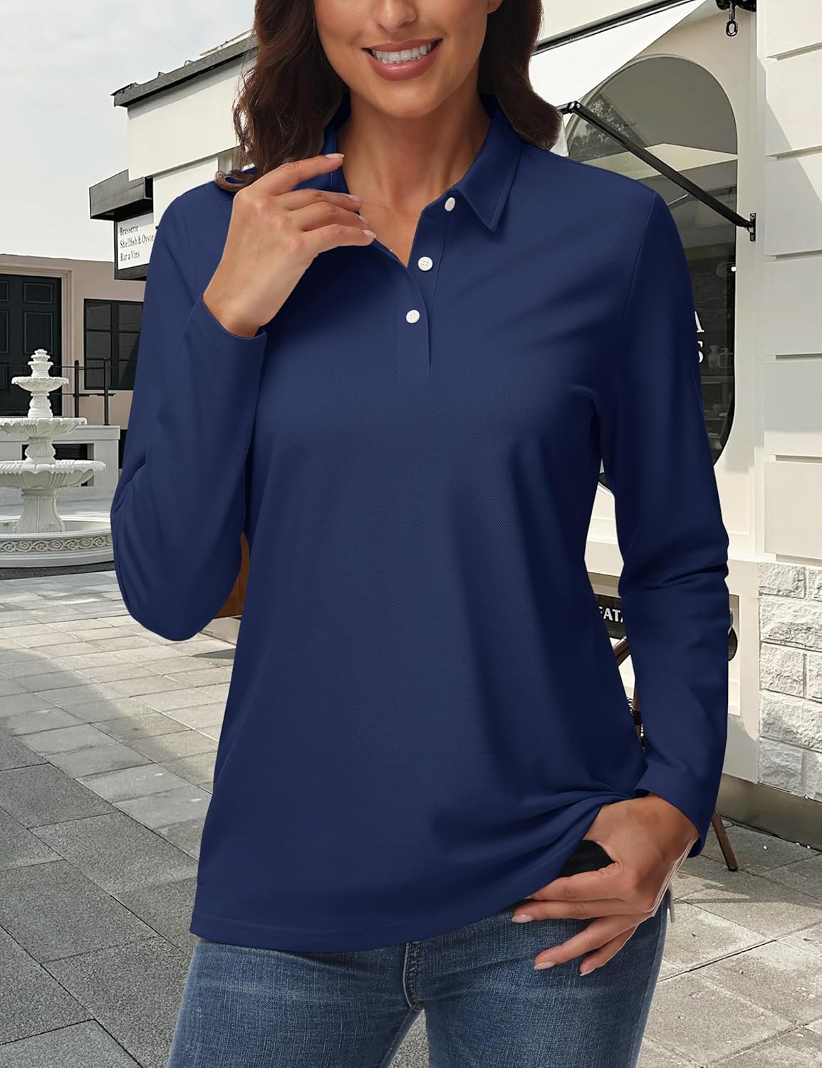 MAGCOMSEN Women's Polo Shirts Long Sleeve Cotton Collared T Shirt Golf Shirt Business Casual Tee Uniform Tops 3-Button - Image 2