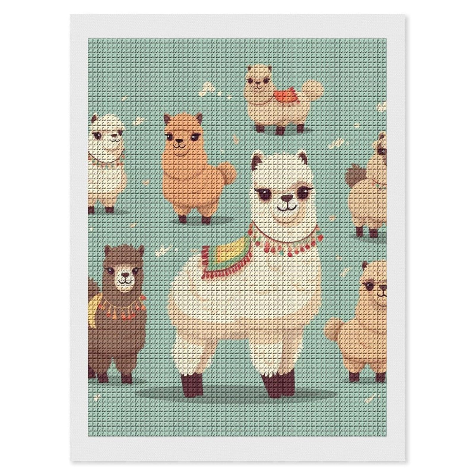 Alpacas Diamond Art Kits for Adults, DIY 5D Diamonds Painting Kits for Beginner, Round Full Drill Diamond Dots Painting, 12"x16" Diamonds Pictures Gem Art and Crafts Wall Decor