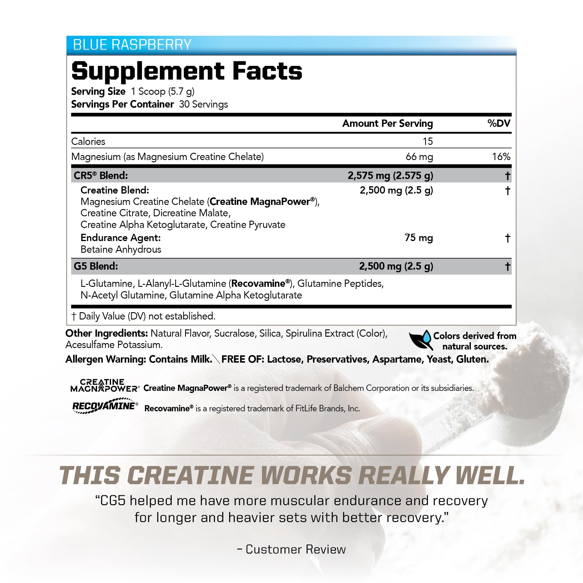 PMD Sports CG5 - Premium Creatine & L Glutamine Powder - Maximum Strength Power Recovery, Build Lean Muscle, Increase Workout Performance - Pre Workout & Post Workout - Blue Raspberry (30 Serv) — Amazon image 3