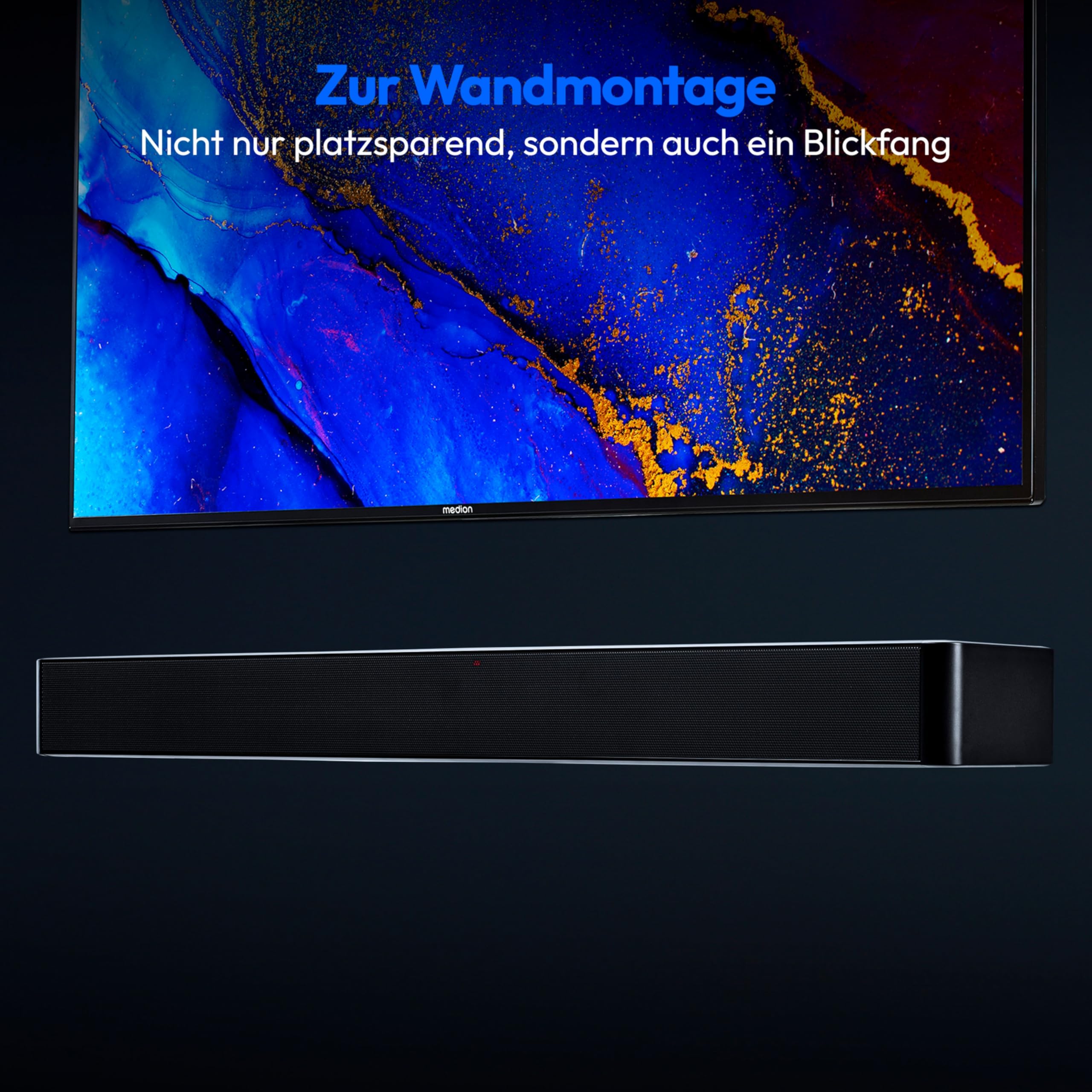 MEDION P61155 2.0 Soundbar mit Bluetooth (inkl. Fernbedienung, Touch-Steuerung, HDMI (ARC), AUX, optischer Eingang, 2 x 30 W RMS)