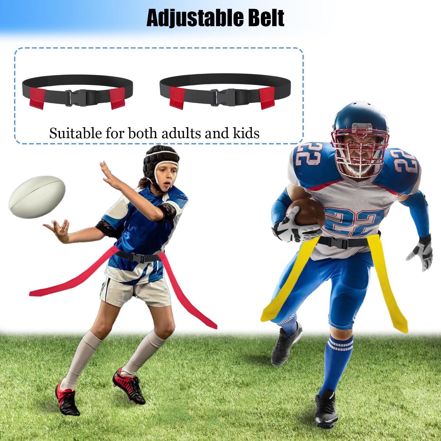 chicarry Flag Football Belt, 8/14/28 Player Football Flags and Belts Set, Flag Football Set for Youths, Adults