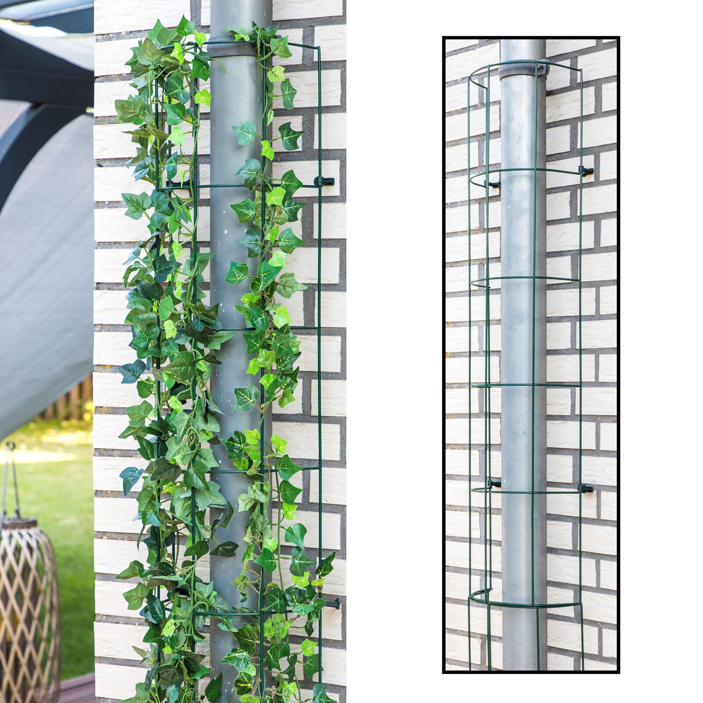 Rejilla de metal verde para bajantes, 200 cm, rejilla semicircular para plantas, tubo de lluvia