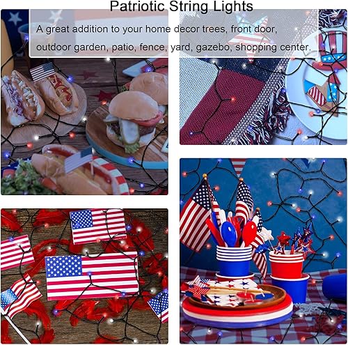 Miniatura 6 de AIBIIN Guirnalda de 300 luces LED de 105 pies para el 4 de julio, luces LED patrióticas para decoración del 4 de julio, luces LED patrióticas,