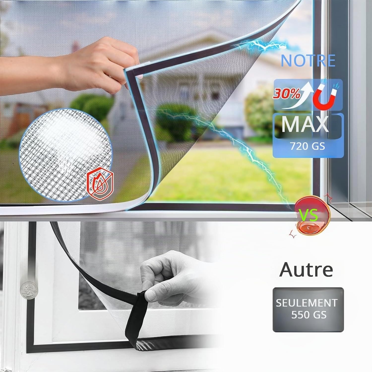 Moustiquaire Fenetre Magnétique Recoupable jusqu’à 130x150 cm – Aimants Puissants, Sans Vis,Bande Magnétique Autocollante,Fibre de Verre, Cadre Blanc, Mesh Grise