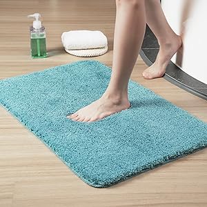 CHEZARTEMIS Luxury Quick Dry Non-Slip Bathroom Rugs20'' x 30'' Blue Highly Absorbent Washable and Ultra Soft, Extra Thick Fluffy Bath Mats for Shower/Kitchen/Bathtub Floor