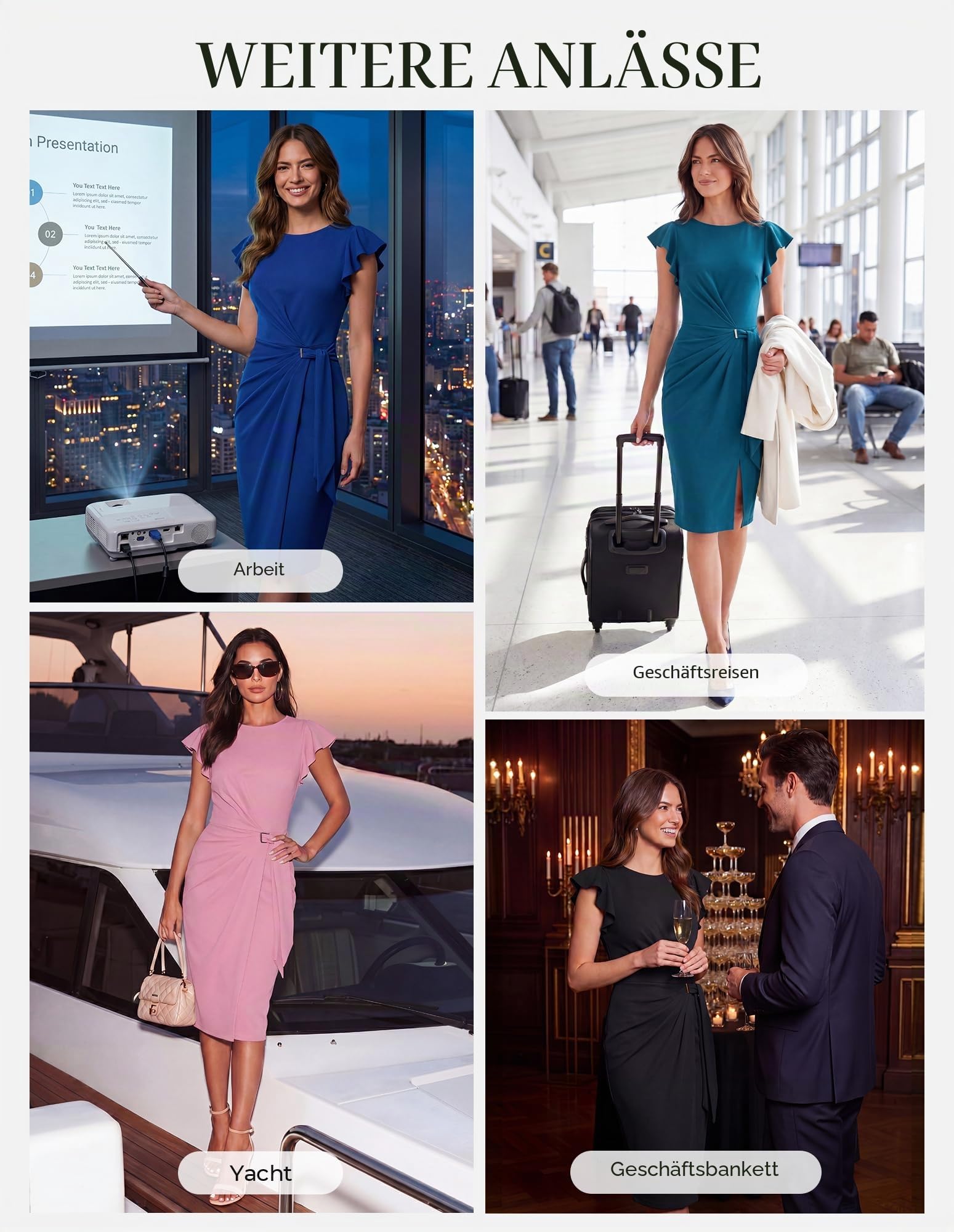 GRACE KARIN Kleider Damen Elegant Rundhals Rüschenärmel Bodycon Wickelkleid | Etuikleid Einfarbig|Business Outfit|Knielang|Hochelastisch|Freizeitkleid|Hochzeitsgast|Festliche|Prom Party Kleider