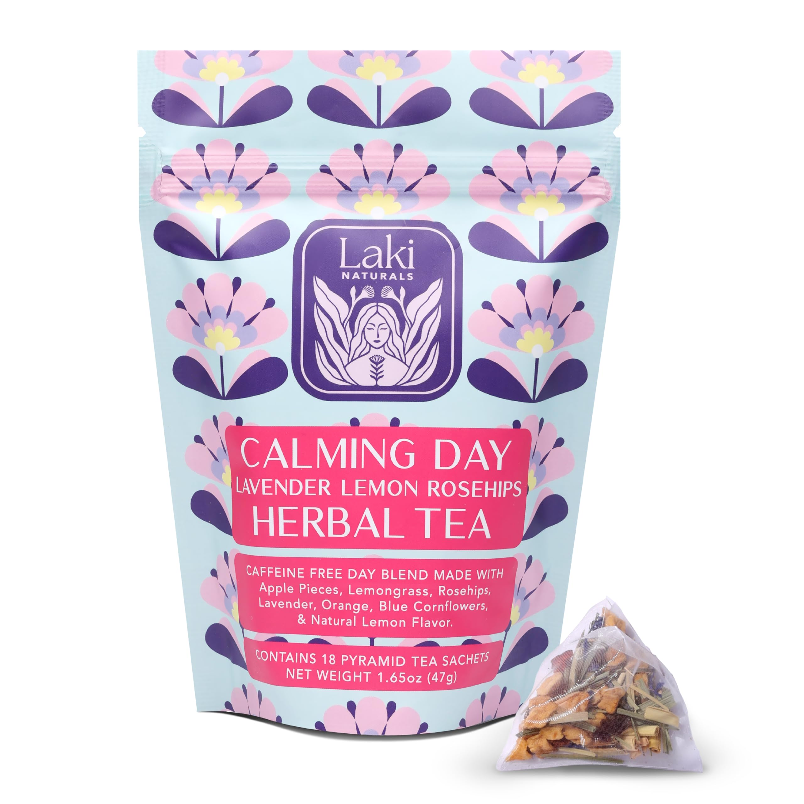 Calming Day Herbal Tea (1.65 oz, Pack of 18 Tea Bags) – Relaxing Caffeine-Free Tea with Lavender, Rosehips and Lemongrass – Gift for focus, clarity,