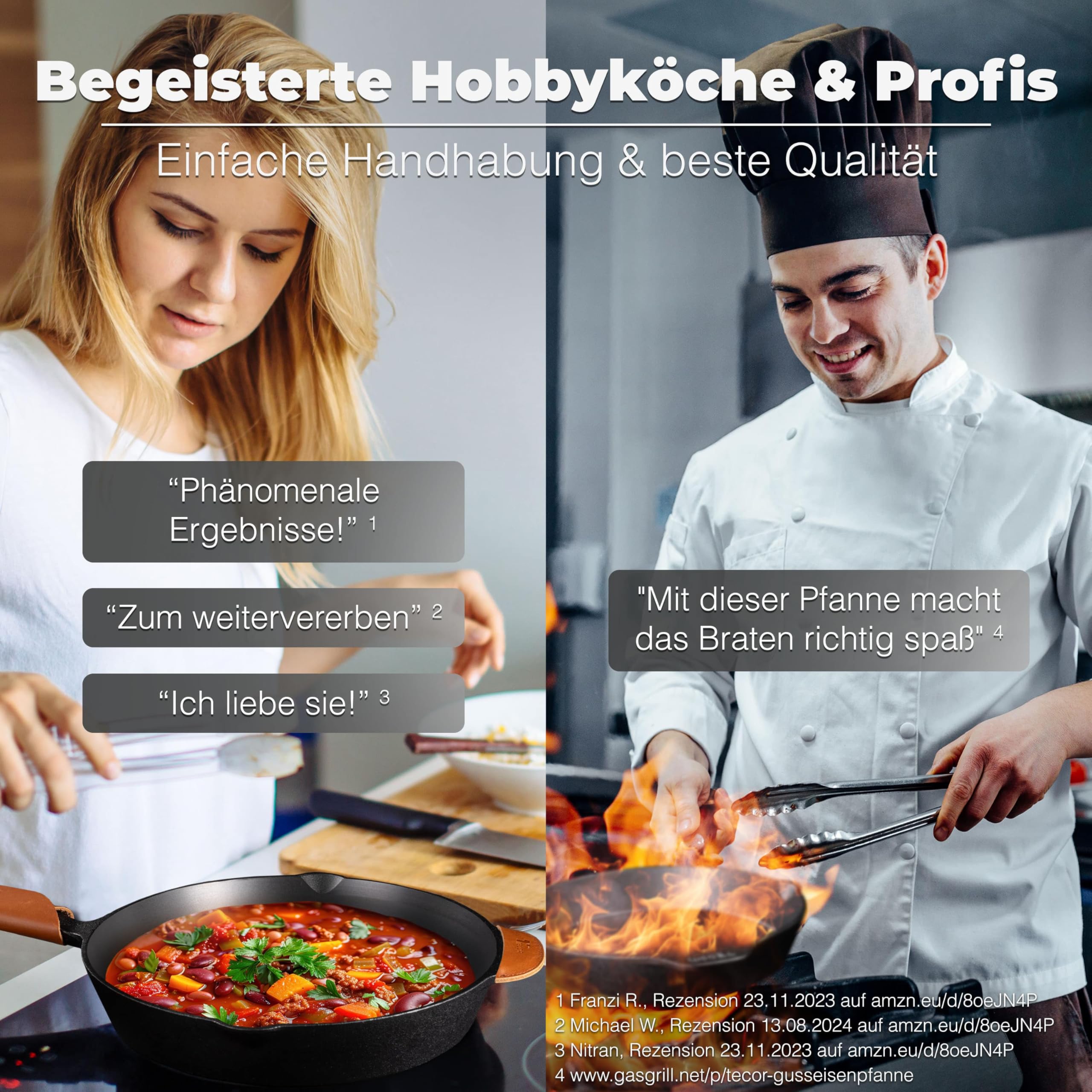 TECOR Gusseisenpfanne Induktion 28 cm geschliffen, universell, natürlich - Langlebige Pfanne Gusseisen induktion - Antihaft Gusspfanne induktion 28 cm einfach top Qualität - Cast iron pan induction