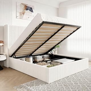 Allewie Full Lift-Up Storage Bed Frame with Modern Wingback Headboard, C...
