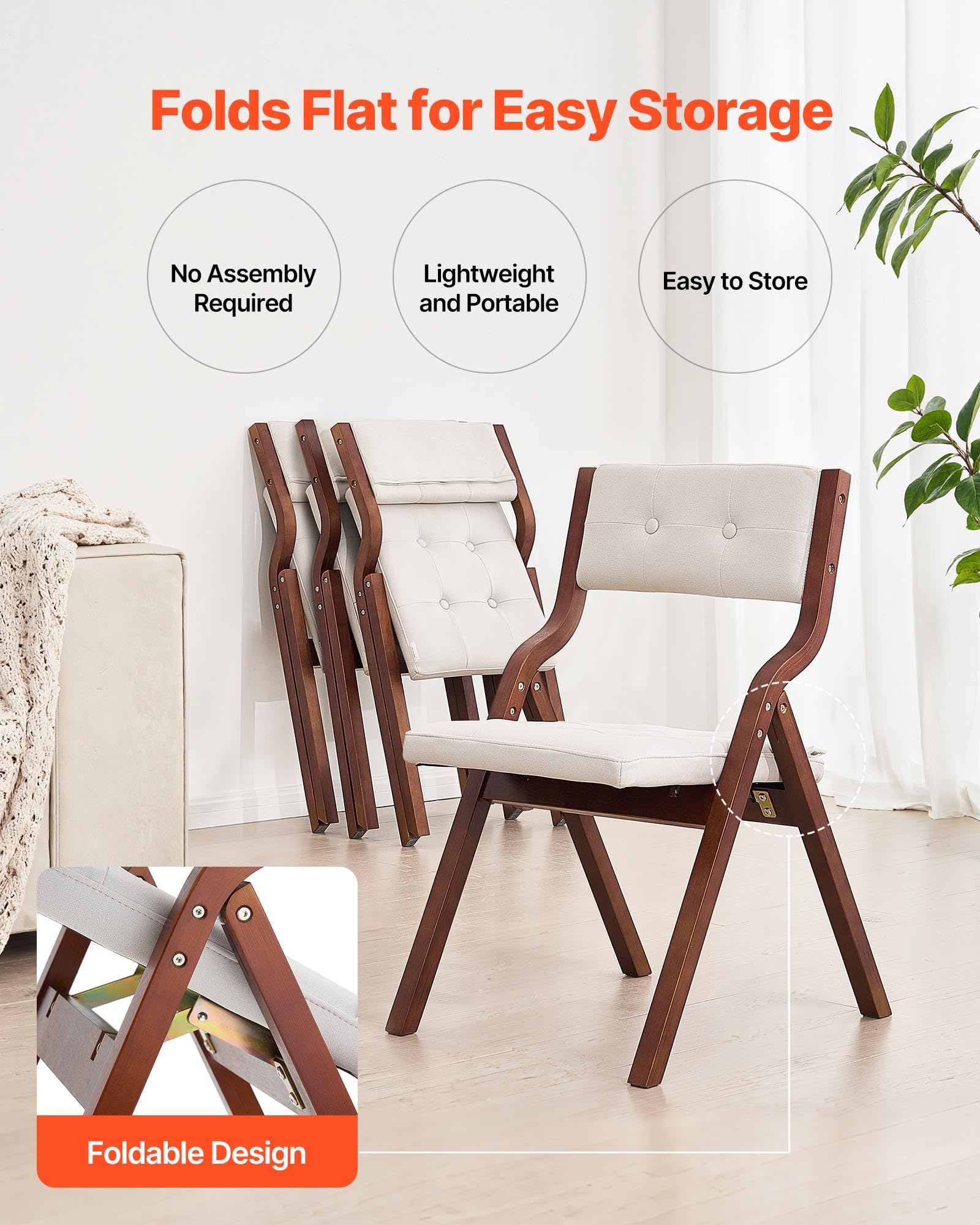 VEVOR Chaise Pliante en Bois avec Coussin, Lot de 2, Chaise de Salle à Manger Portable rembourrée Moderne avec Coussin d'assise Pliable, pour Cuisine, Bureau, Mariage, fête, Montage Facile, Blanc