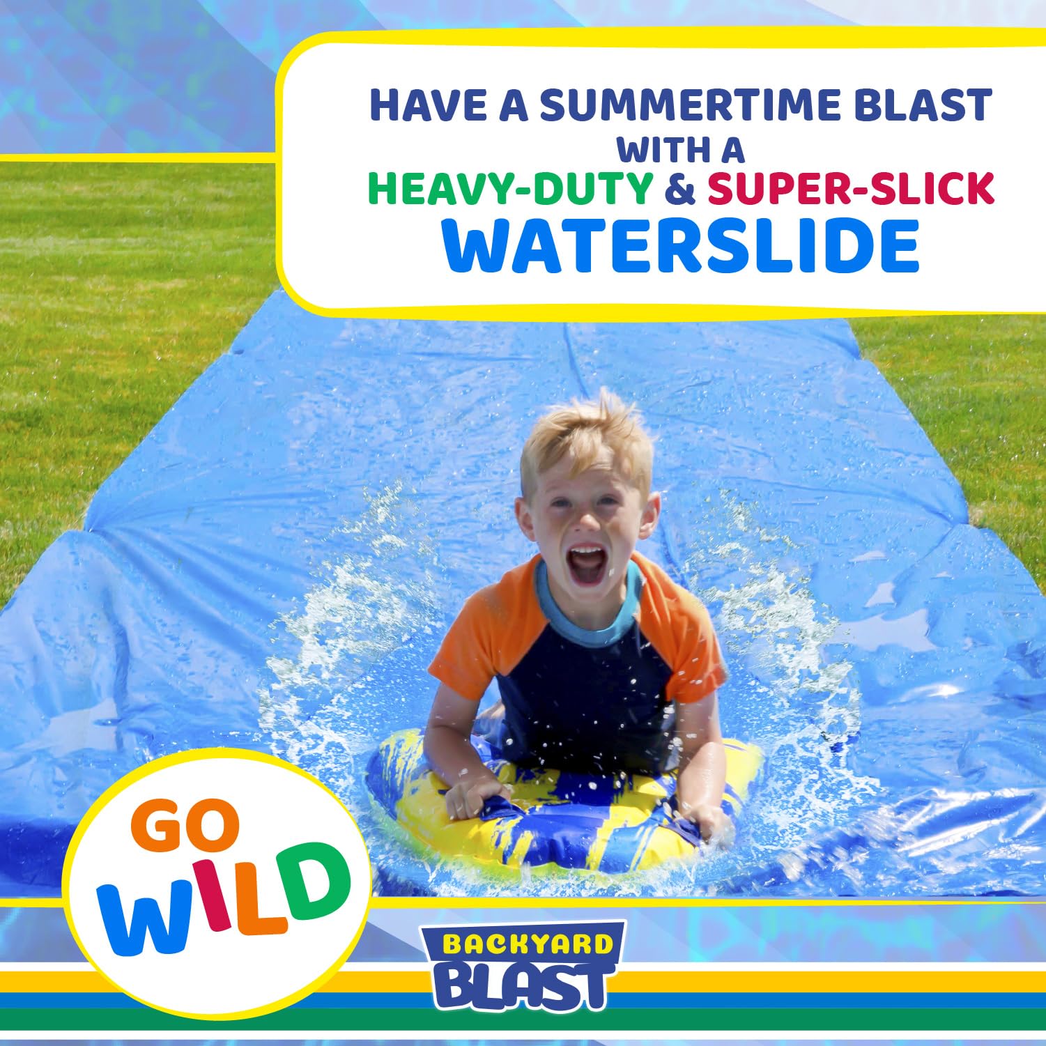 Condition photo showing Good Condition for backyard blast giant slip and slide for adults and kids - heavy duty large slip n slide water slide for kids backyard outdoor water play includes inflatable riders