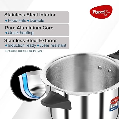 Miniatura 5 de Pigeon Elite Tri-Ply Cuerpo De Acero Inoxidable Tapa Exterior Olla De Inducción Y Estufa De Gas Compatible 5 L - Plata