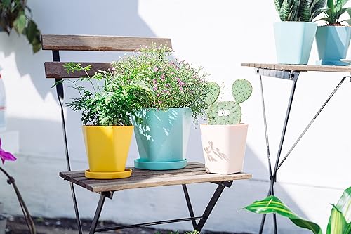 Miniatura 4 de Sun-E - Macetas para plantas de interior de 7.66.55.1 pulgadas, juego de 3 macetas para exteriores con agujeros de drenaje y platillos, idea de