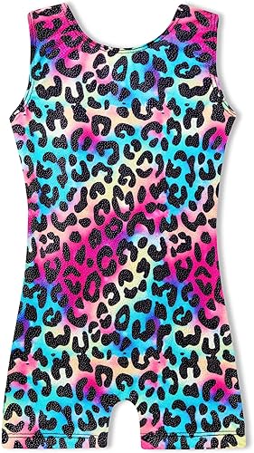 Domusgo Leotardos de gimnasia para niñas, brillantes de una sola pieza, con pantalones cortos