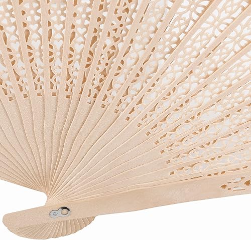 Miniatura 3 de Paquete de 60 ventiladores de madera de sándalo de 8 pulgadas, abanicos plegables de madera calada personales, ventiladores plegables decorativos