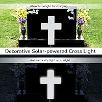 Vista 2 de yeesport Luz de cruz alimentada por energía solar, decoración de cementerio para tumba, cruz de cementerio para tumba, luz LED blanca, luz de estaca