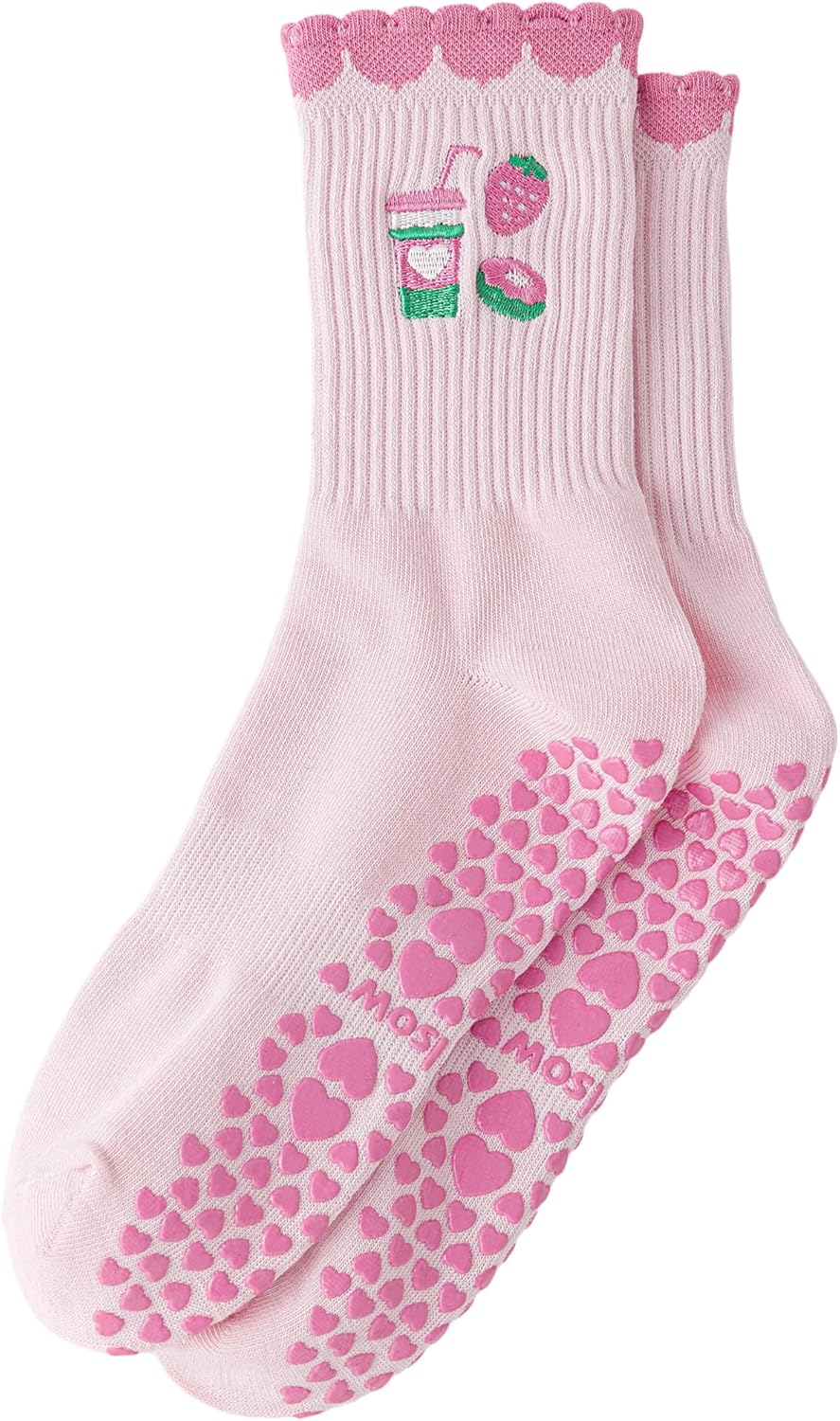 Yawlsow Pilates Grip Socks for Women Yoga Grippy Socks Cute Barre Non Skid Athletic Crew Sticky Sock Workout Hospital