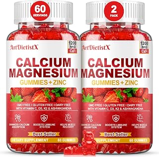 Calcium Magnesium Zinc Gummies with Vitamin D3 for Adults, Calcium Citrate 1200mg with K2, Boron, Copper and Ashwagandha, Absorption Calcium Supplement for Bone, Muscle, Immune for Men Women, 120Count