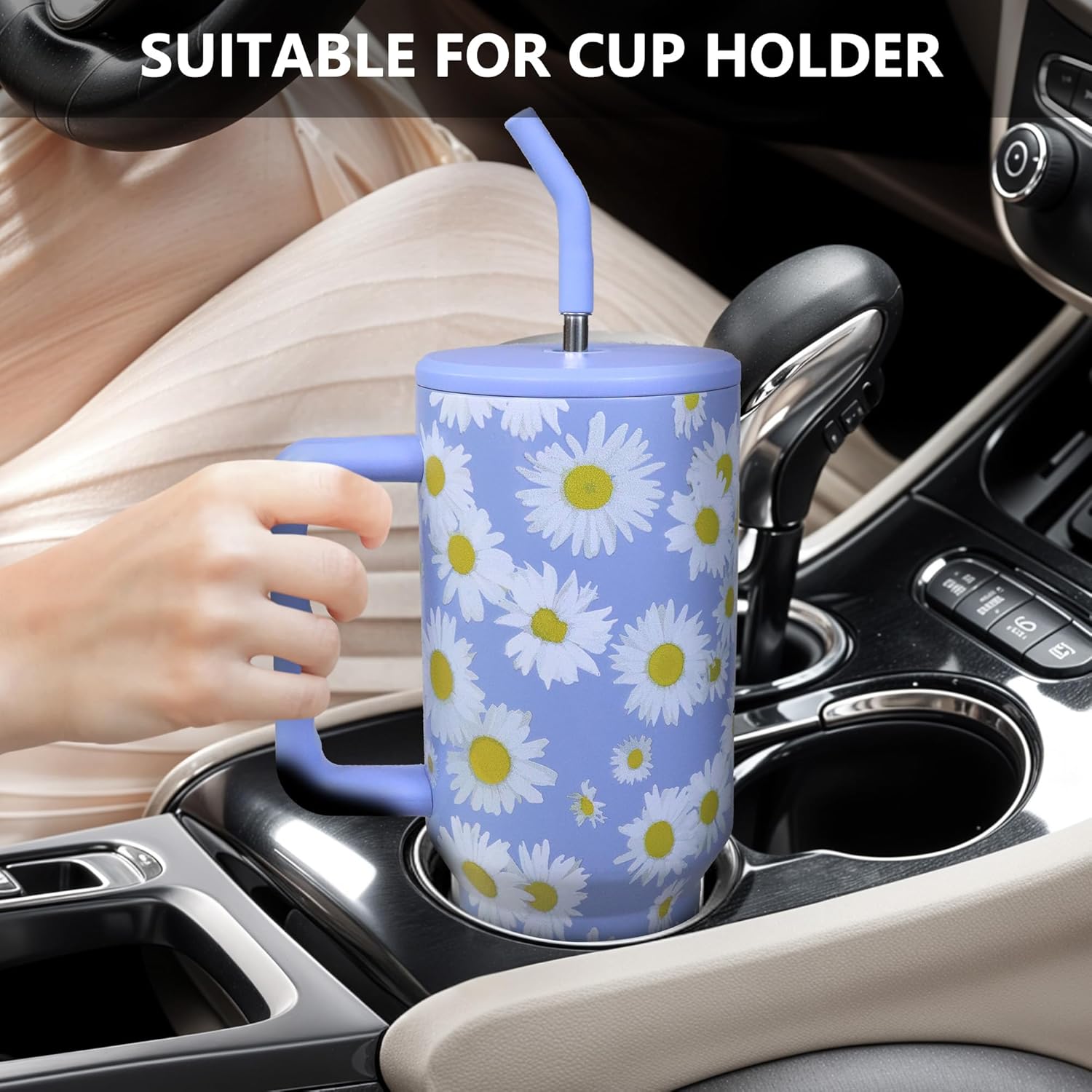 Daisy Tumbler with Straw and Lid Vacuum Insulated 40oz Stainless Steel Cup Gifts for Women Daisy Present Water Bottle Coffee Car Cup for Home or Travel - Image 4