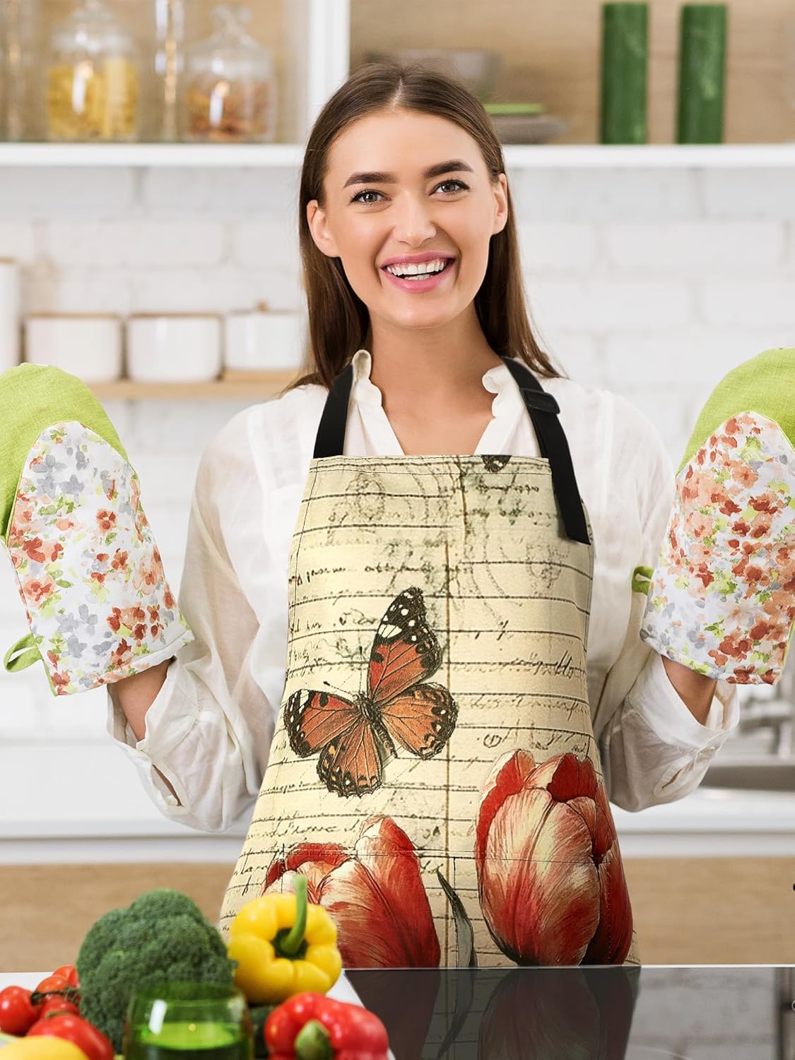 Bencailor 6 Pcs Seasonal Kitchen Aprons with Pocket Women Holiday Aprons(Classic Color,Butterfly) - Image 2