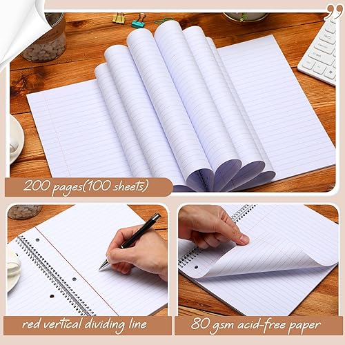 Miniatura 3 de Teling 12 cuadernos en espiral de 1 materia con rayas anchas de 8 x 10 12 pulgadas, cuaderno en espiral de 3 agujeros divisores, varios colores,